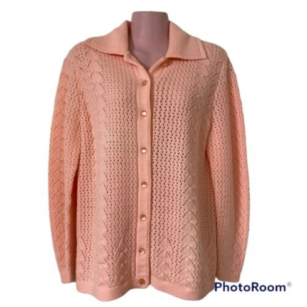 Vintage Duet Wintuk Sweater Cardigan Womens Medium Pink Acrylic Knit